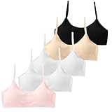 5 Pcs Girls Sports Bra First Bra for Girls11-12 Girls Bra Girls Bras 13-14 Years Training Bra Adjustable Seamless with Padded Soft and Breathable Integrated Fixed Pad Suitable for Daily Use