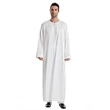 Lenmipot Men's Muslim Robe Arab Kaftans for Men Islamic Eid Muslim Thobe Ramadan Daily Clothes, 1PC Muslim Glossy Robe, StyleA White