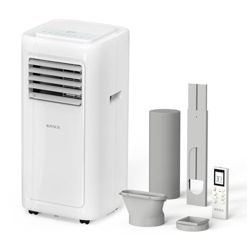 ROVSUN 8000BTU Portable Air Conditioner, 4-in-1 Air Conditioning Unit, Fan, Dehumidifier & Sleep Mode with 2 Speeds. LED Display and Remote Control, with Built-in 24H Timer, Window kit, for home