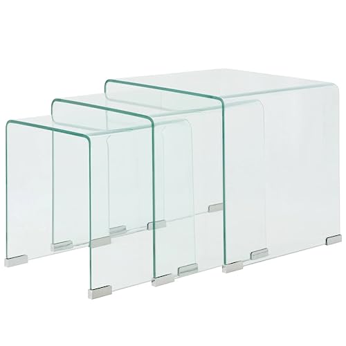 vidaXL 3-TLG. Satztisch-Set Beistelltisch Kaffeetisch Couchtisch gehärtetes Glas vidaXL 3-TLG. Satztisch-Set Beistelltisch Kaffeetisch Couchtisch gehärtetes Glas