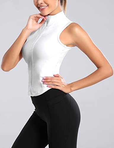 Flygo Women's Full Zip Sleeveless Workout Yoga Active Jacket Vest Golf Shirts (White, M) #TOP4