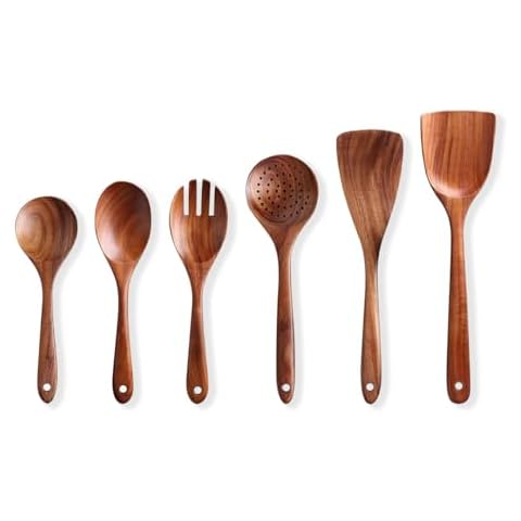 6 Piece Wooden Utensil Set for Cooking – Wooden Kitchen Utensils Set with Wooden Spoons, Spatulas, and Ladle – Non-Toxic Wooden Cooking Utensils, Perfect for Cast Iron & Non-Stick Cookware Cover