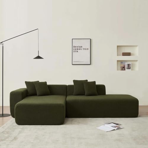 Image of Modern Classic L Shape Sectional Sofa Set, Chesterfield Style 4 Seater Sofa Set with Pillows for Living Room, Bedroom and Office and Hallway Colour (Green L-S)