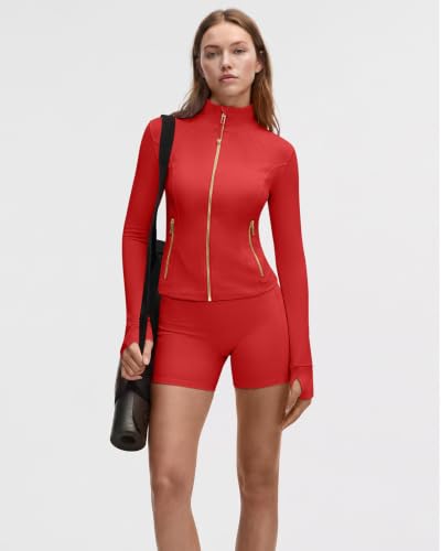 Image of SUUKSESS Women Golden Full Zip Up Workout Cropped Jackets Lightweight Athletic Yoga Tops