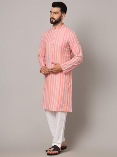 Image of LATEST CHIKAN Men's Cotton Regular Premium Long Kurta Full Sleeves - Casual Ethnic Wear