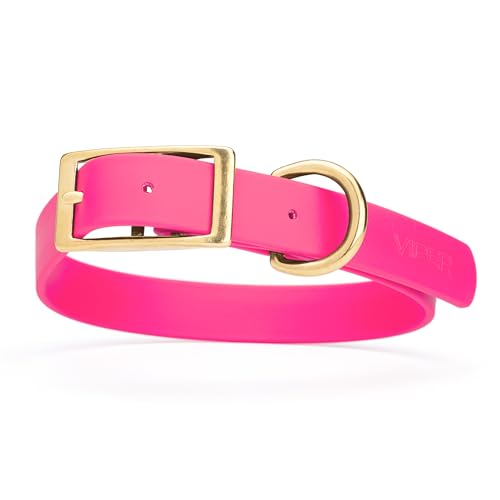 Image of Viper Biothane Heavy Duty Waterproof Dog Collar Strong Coated Nylon Webbing w /Solid Brass Hardware Odor-Proof Easy to Clean High Performance Fits Small Medium or Large Dogs, Passionfruit Pink