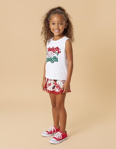 Image of Unique Baby Girls Toddler Big Kid Sleeveless Tank with Pom Pom 2pc Shorts Set Outfit