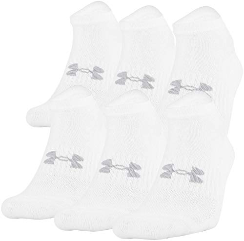 Under Armour Adult Training Cotton No Show Socks, 6-Pairs, White 2, Shoe Size: Mens 9-12.5, Womens 11-13