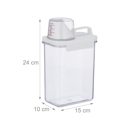 Relaxdays Futter Aufbewahrungsbox, Messbecher, luftdichter Deckel, 1,8 l, Trockenfutter, Müsli, Waschpulver, transparent