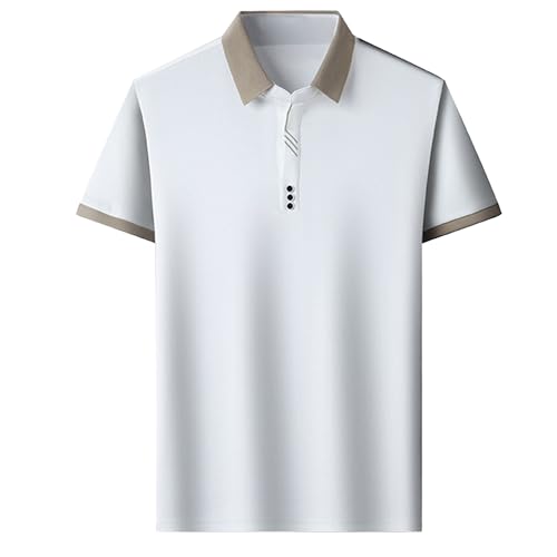 Men Casual Breathable Business T Shirt Classic Solid Trendy Lapel Polo Shirts Summer Quarter Button Pullover Tops (White,3X-Large)