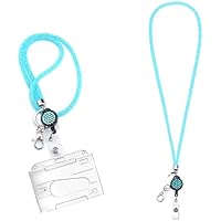 Cordón y Tarjeta de Identificación con Tarjetero Transparente y Llavero,Cordón de Cristal de Diamantes de Imitación Brillante Soportes de Insignias Transparentes y Correa de Cuello,Azul