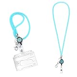 cordon identificacion  Cordón y Tarjeta de Identificación con Tarjetero Transparente y Llavero,Cordón de Cristal de Diamantes de Imitación Brillante Soportes de Insignias Transparentes y Correa de Cuello,Azul