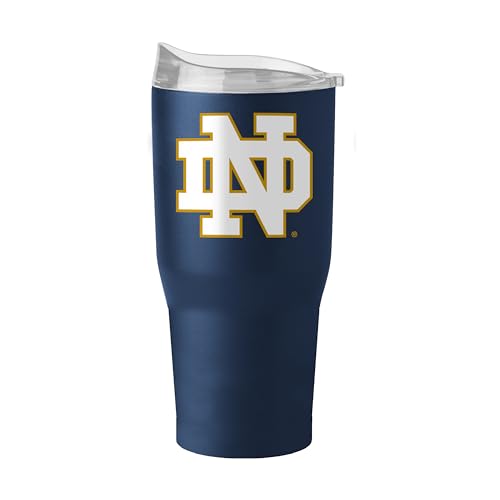 Logo Brands NCAA Notre Dame Fighting Irish 30 oz Powder Coat Tumbler - Double-Wall Vacuum-Insulated Stainless Steel With High-Lip Slider LidKeeps Drinks Hot Or Cold For Hours