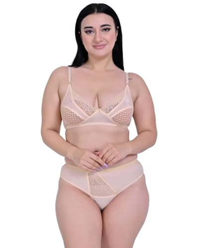 Image of Women Lace Bra And panty set Pure cotton Non-Padded Wire-Free Full Coverage Soft Breathable Fabric Comfortable Innerwear