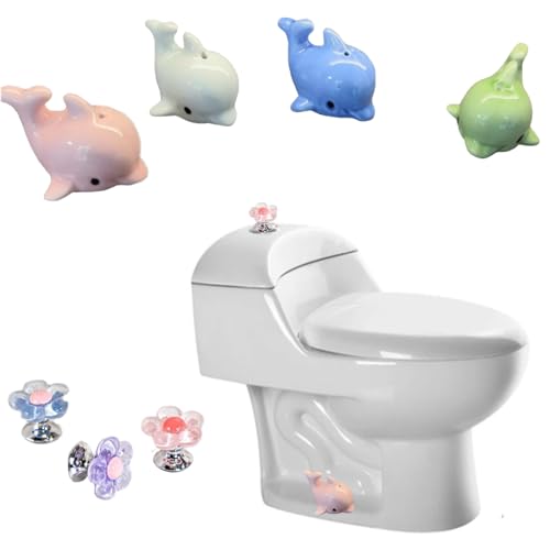 Toilet Bolt Caps?Dolphin Decorative Toilet Bolt Covers?Flower Shaped Toilet Button Pusher?Toilet Flusher Top Push Button for Women Long Nail?Creative Toilet Accessory (Pink Dolphin*2+Pink Flower*2)