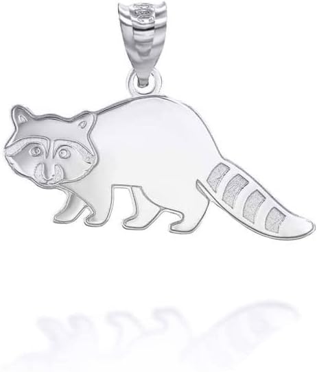 10K or 14K White Gold Cute Racoon Wild Animal Nature Charm Pendant Necklace - Choice of Pendant Only or Chain Length