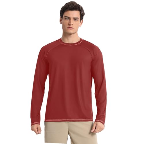 Comfortable Long Sleeve Rash Guard Long Sleeve Beach Men's UPF 50+ Maroon Brown