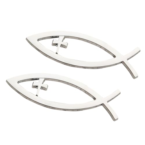 Hugwits 2PCS Christian Cross Fish Car Emblem Decal, Self-Adhesive 1.8"