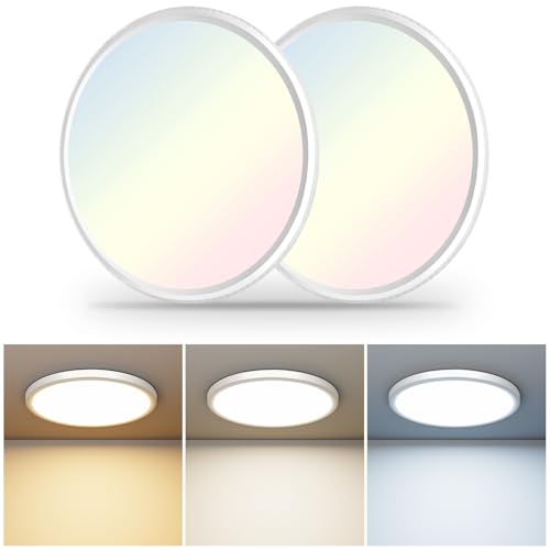 LZHOME LED Ceiling Light, 2800LM Super Bright 9 Inch Led Flush Mount Ceiling Light 3000K/4500K/6000K 3CCT Dimmable for Kitchen,Bedroom,Living Room (2 Pack, White)…