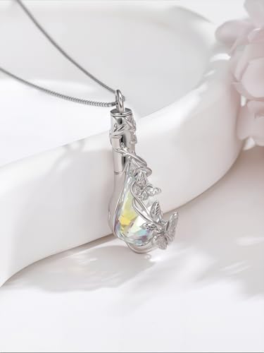 JKR Butterfly/Dragonfly/Ladybug/Bee/Hummingbird Urn Necklace for Ashes for Women Sterling Silver Teardrop Cremation Jewelry Memorial with Funnel Filler 6