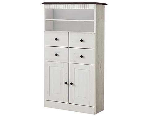 Loft24 Badezimmer Midischrank Hochschrank Badschrank weiß Dunkelbraun Badmöbel Landhaus Kiefer Massivholz 60x30x120 cm Cover