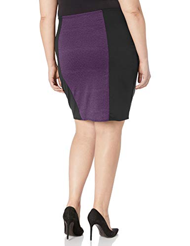 Star Vixen Women's Plus Size Knee Length Slimming Colorblock Ponte Knit Pencil Skirt with Back Slit2