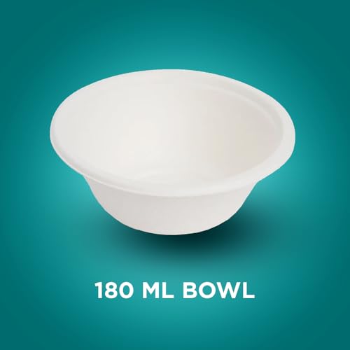Image of Ezee Disposable 180 Ml Round Bagasse Bowls | Lightweight | Pack of 10, White