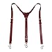 LADUDI Vintage Fashion Red Leather Suspenders For Men Y-Back 3/4 Heavy Duty Hook and Loop Adjustable Mens Braces GZ-11