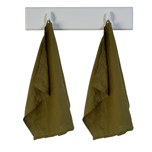 Image of Eight Owls Linen Kitchen Towels – 50 cm x 68 cm – 100% Pure Stonewashed Linen Hemstitch Dish/Hand Towel/Tea Towel - Set of 2 (Olive Green)