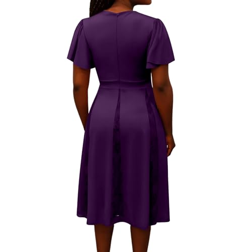 Image of Womens Purple Cocktail Prom Dresses 2025 Summer Sexy V Neck Lace Maternity Clothes Formal Wrap Wedding Guest Bridesmaid Midi Dress,Medium