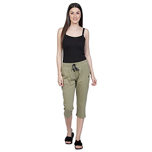 Image of Club A9 Womens Regular Fit Solid Cotton Capri Pants for Daily Casual Wear
