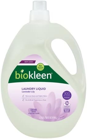 Biokleen Natural Laundry Detergent - 300 HE Loads - Liquid, Eco-Friendly, Non-Toxic, Plant-Based, No Artificial Fragrance, Colors or Preservatives, Lavender Lily, 150 Fl Oz