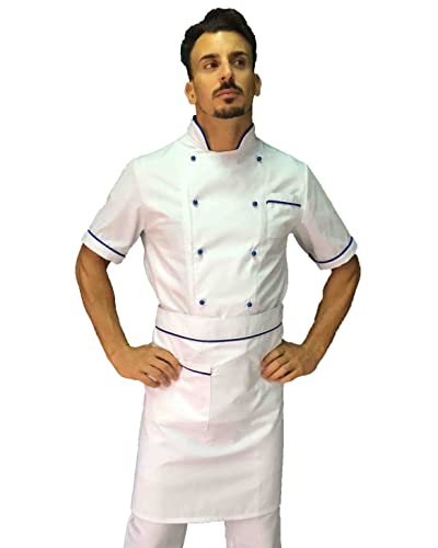 Broderie gratuite complète cuisinier homme veste pantalon tablier blanc bleu