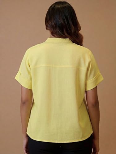 Image of Maaesa Women Solid Rayon Mandarin Neck Regular Fit Top | Short Sleeves | Lightweight & Breathable | Casual Wear & Office Wear
