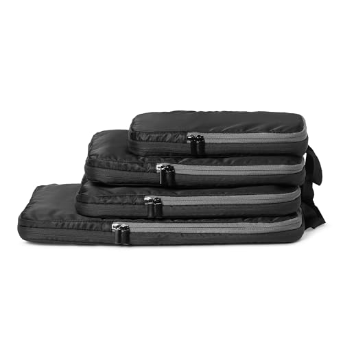Amazon Essentials Organizadores de Equipaje con Cremallera de Compresión Ultraligeros, Paquete de 4, Negro