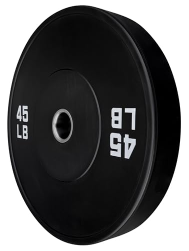 French Fitness Olympic Black Bumper Plates - Blank, IWF Standard, Durable 100% Virgin Rubber, Compatible with 51mm Collars, 10–55 lb Options