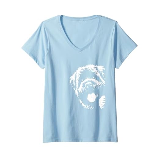 Womens Funny Bouvier des Flandres Peeking Dog Graphic Design V-Neck T-Shirt