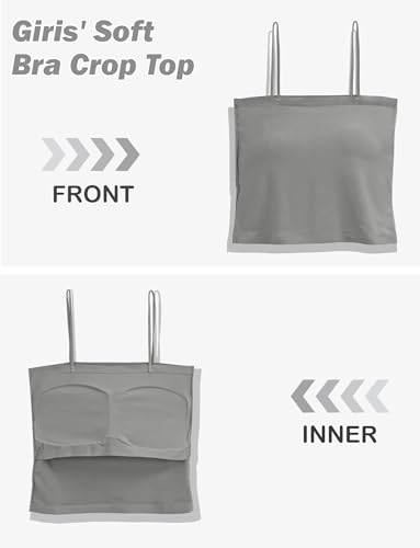 SEAUR 2 Pack Girls Tank Tops with Shelf Bra Basic Cami Undershirts Teen Training Bras Spaghetti Strap Thin Padded Bralette2