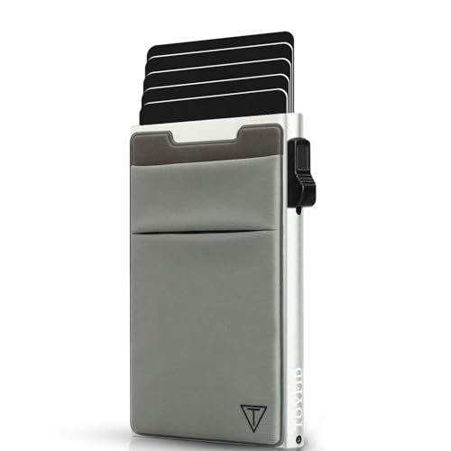 Image of TOYFID Slim Wallet for Men - Pop Up Card Holder Wallet,Minimalist Business Wallet,Credit Card Wallet with Money Pocket,Metal Card Case Wallet,RFID Blocking,Can Hold 6 Credit Cards