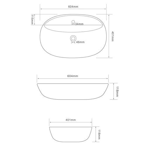 Norbe | Lavabo Da Appoggio In Ceramica | Lavandino In Appoggio | Lavandino Ovale | Finitura Bianco Lucido | (Bianco, 60 Cm) - 5
