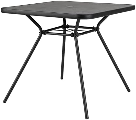 GOPLUS Table de Jardin Carrée 80x72,5 cm + Cadre Métal Robuste Charge 100KG + Trou Parasol 4 cm Balcon Extérieur