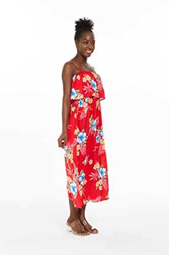 Image of Matchable Family Hawaiian Luau Men Women Girl Boy Clothes in Hibiscus Red
