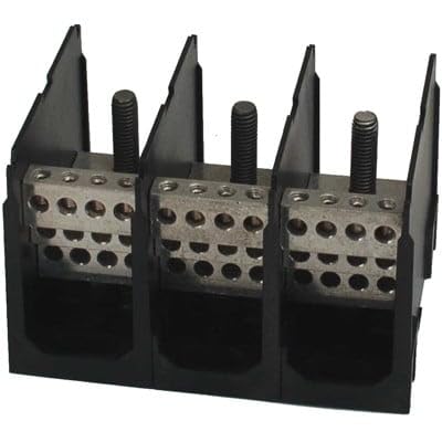 Stud Power Distribution Block - 1 Pole - 510A 600V - (1) 3/8 to 16 X 1 3/16 Line / (12) #4 to 14 AWG Load - Thermoplastic - Open Style.