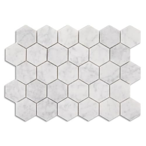Lovdeco Carrara White Marble Stone 2 Inch Hexagon Italian Bianco