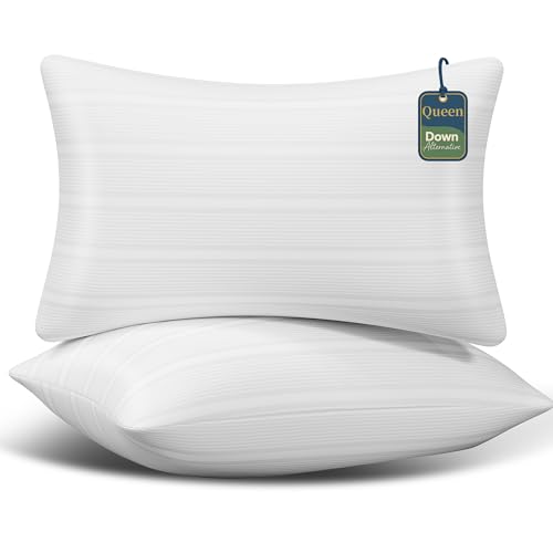 Pillows Queen Size Set of 2, Queen Pillows Set of 2 with Adjustable Down Alternative Polyester Fiber Fill, Hotel-Quality Comfort for Side, Back & Stomach Sleepers