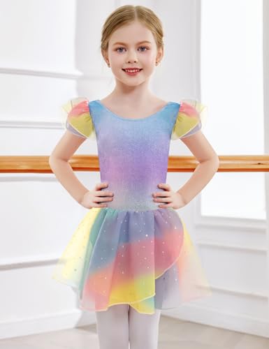 Image of Arshiner Girls Ruffle Sleeve Ballet Dance Dress Tutu Skirted Leotard