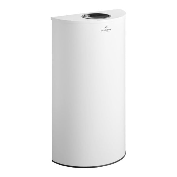 Half Round Decorative Trash Can White Powder-Coated Metal 12 Gallon Capacity Indoor Use 18x9x32 Inches