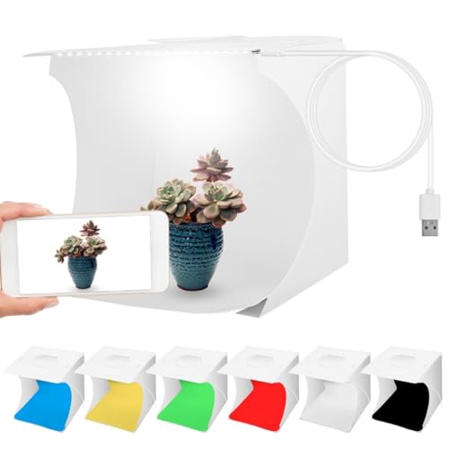 Foldable LED Light Box Kit w/6 Backdrops & 20 LED Beads - Mini Photo Studio for Photography Shooting