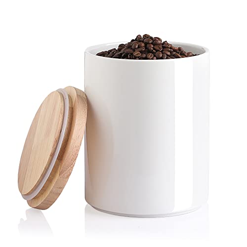 Sweejar Kitchen Canisters Ceramic Food Storage Jar, Stackable Containers with Airtight Seal Wooden Lid for Serving Coffee Bean, Flour, Tea, Cookies and More - 73 Fl Oz(White)