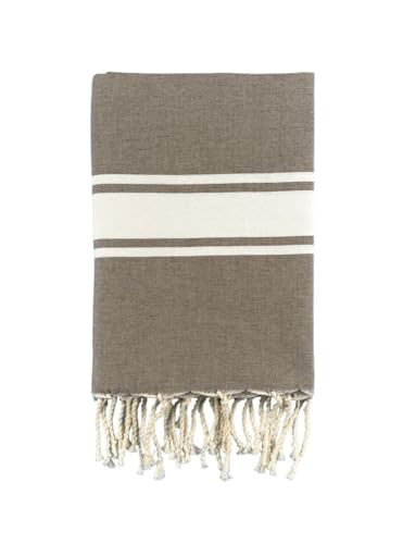 Seamar Fouta tunisienne simple couleur unie classique 100 % coton recyclé 100 x 200 cm avec franges serviette de plage paréo (marron)